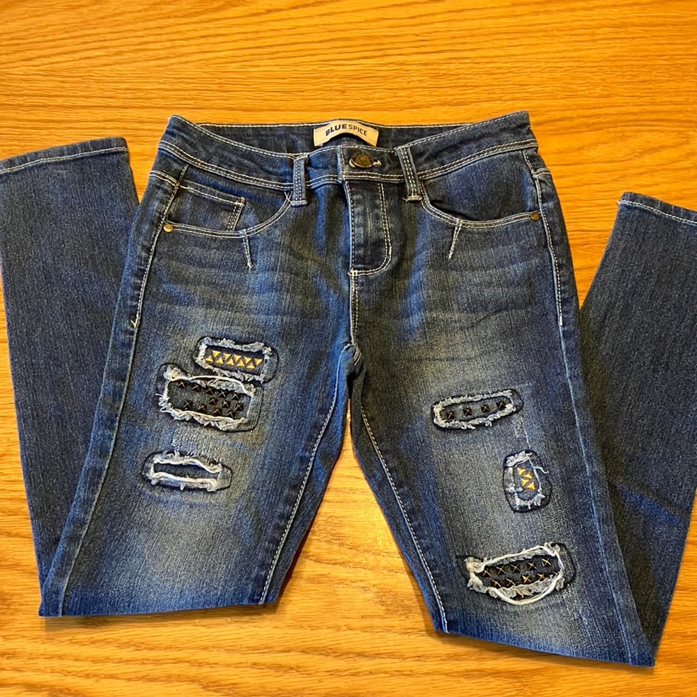 EUC Sz 10 girls Blue Spice embellished stretch jeans